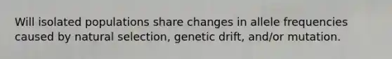 Will isolated populations share changes in allele frequencies caused by natural selection, genetic drift, and/or mutation.