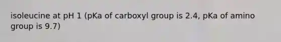 isoleucine at pH 1 (pKa of carboxyl group is 2.4, pKa of amino group is 9.7)