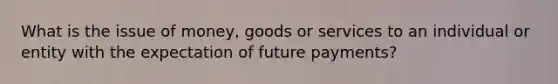 What is the issue of money, goods or services to an individual or entity with the expectation of future payments?