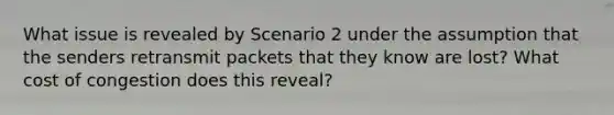 What issue is revealed by Scenario 2 under the assumption that the senders retransmit packets that they know are lost? What cost of congestion does this reveal?