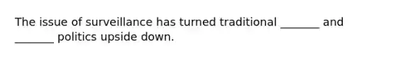 The issue of surveillance has turned traditional _______ and _______ politics upside down.