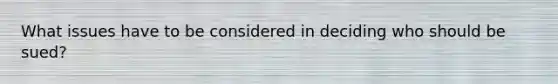 What issues have to be considered in deciding who should be sued?