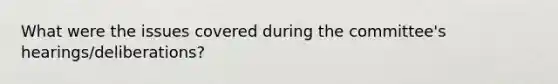 What were the issues covered during the committee's hearings/deliberations?