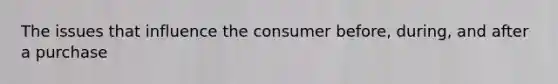 The issues that influence the consumer before, during, and after a purchase