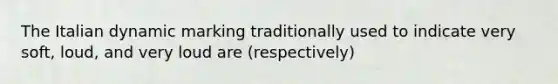 The Italian dynamic marking traditionally used to indicate very soft, loud, and very loud are (respectively)