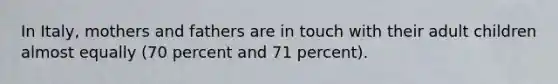 In Italy, mothers and fathers are in touch with their adult children almost equally (70 percent and 71 percent).