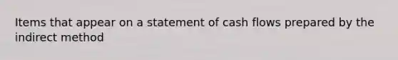 Items that appear on a statement of cash flows prepared by the indirect method