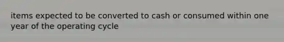 items expected to be converted to cash or consumed within one year of the operating cycle