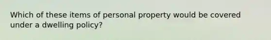 Which of these items of personal property would be covered under a dwelling policy?