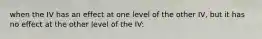 when the IV has an effect at one level of the other IV, but it has no effect at the other level of the IV: