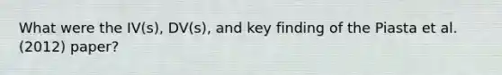 What were the IV(s), DV(s), and key finding of the Piasta et al. (2012) paper?