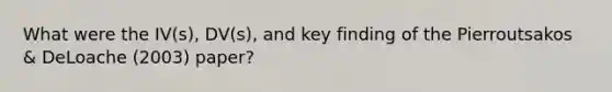 What were the IV(s), DV(s), and key finding of the Pierroutsakos & DeLoache (2003) paper?