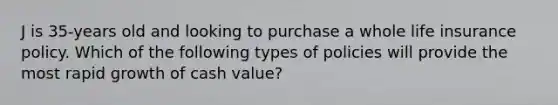 J is 35-years old and looking to purchase a whole life insurance policy. Which of the following types of policies will provide the most rapid growth of cash value?