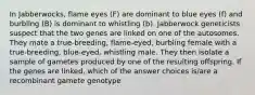 In Jabberwocks, flame eyes (F) are dominant to blue eyes (f) and burbling (B) is dominant to whistling (b). Jabberwock geneticists suspect that the two genes are linked on one of the autosomes. They mate a true-breeding, flame-eyed, burbling female with a true-breeding, blue-eyed, whistling male. They then isolate a sample of gametes produced by one of the resulting offspring. If the genes are linked, which of the answer choices is/are a recombinant gamete genotype