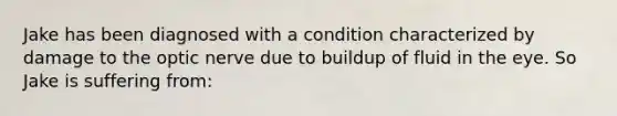 Jake has been diagnosed with a condition characterized by damage to the optic nerve due to buildup of fluid in the eye. So Jake is suffering from: