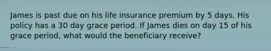 James is past due on his life insurance premium by 5 days. His policy has a 30 day grace period. If James dies on day 15 of his grace period, what would the beneficiary receive?