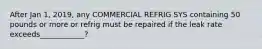 After Jan 1, 2019, any COMMERCIAL REFRIG SYS containing 50 pounds or more or refrig must be repaired if the leak rate exceeds____________?