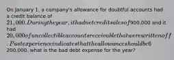 On January 1, a company's allowance for doubtful accounts had a credit balance of 21,000. During the year, it had net credit sales of900,000 and it had 20,000 of uncollectible accounts receivable that were written off. Past experience indicates that the allowance should be 6% of the balance in receivables (percentage-of-receivables basis). If the accounts receivable balance at December 31 is200,000, what is the bad debt expense for the year?