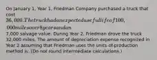 On January 1, Year 1, Friedman Company purchased a truck that cost 36,000. The truck had an expected useful life of 100,000 miles over 8 years and an7,000 salvage value. During Year 2, Friedman drove the truck 32,000 miles. The amount of depreciation expense recognized in Year 2 assuming that Friedman uses the units-of-production method is: (Do not round intermediate calculations.)