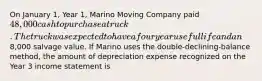 On January 1, Year 1, Marino Moving Company paid 48,000 cash to purchase a truck. The truck was expected to have a four year useful life and an8,000 salvage value. If Marino uses the double-declining-balance method, the amount of depreciation expense recognized on the Year 3 income statement is