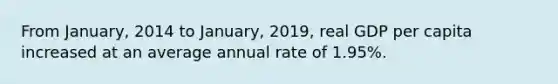 From January​, 2014 to January​, 2019​, real GDP per capita increased at an average annual rate of 1.95​%. ​