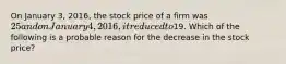 On January 3, 2016, the stock price of a firm was 25 and on January 4, 2016, it reduced to19. Which of the following is a probable reason for the decrease in the stock price?