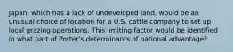 Japan, which has a lack of undeveloped land, would be an unusual choice of location for a U.S. cattle company to set up local grazing operations. This limiting factor would be identified in what part of Porter's determinants of national advantage?