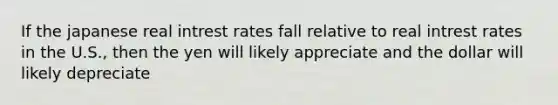 If the japanese real intrest rates fall relative to real intrest rates in the U.S., then the yen will likely appreciate and the dollar will likely depreciate