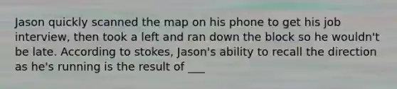 Jason quickly scanned the map on his phone to get his job interview, then took a left and ran down the block so he wouldn't be late. According to stokes, Jason's ability to recall the direction as he's running is the result of ___