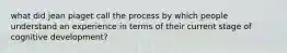 what did jean piaget call the process by which people understand an experience in terms of their current stage of cognitive development?