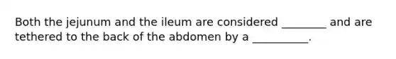 Both the jejunum and the ileum are considered ________ and are tethered to the back of the abdomen by a __________.