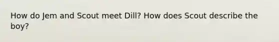 How do Jem and Scout meet Dill? How does Scout describe the boy?