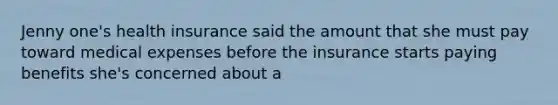 Jenny one's health insurance said the amount that she must pay toward medical expenses before the insurance starts paying benefits she's concerned about a