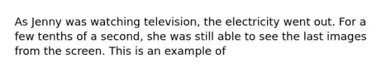 As Jenny was watching television, the electricity went out. For a few tenths of a second, she was still able to see the last images from the screen. This is an example of