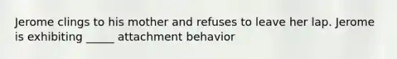Jerome clings to his mother and refuses to leave her lap. Jerome is exhibiting _____ attachment behavior