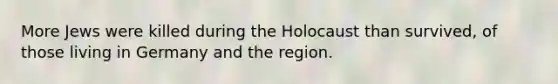 More Jews were killed during the Holocaust than survived, of those living in Germany and the region.