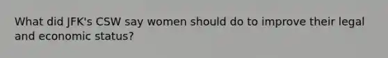 What did JFK's CSW say women should do to improve their legal and economic status?