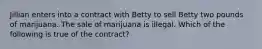 Jillian enters into a contract with Betty to sell Betty two pounds of marijuana. The sale of marijuana is illegal. Which of the following is true of the contract?