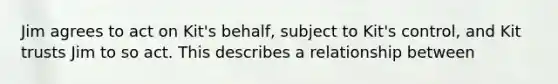 Jim agrees to act on Kit's behalf, subject to Kit's control, and Kit trusts Jim to so act. This describes a relationship between