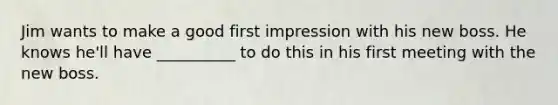 Jim wants to make a good first impression with his new boss. He knows he'll have __________ to do this in his first meeting with the new boss.