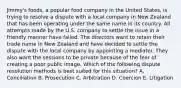 Jimmy's foods, a popular food company in the United States, is trying to resolve a dispute with a local company in New Zealand that has been operating under the same name in its country. All attempts made by the U.S. company to settle the issue in a friendly manner have failed. The directors want to retain their trade name in New Zealand and have decided to settle the dispute with the local company by appointing a mediator. They also want the sessions to be private because of the fear of creating a poor public image. Which of the following dispute resolution methods is best suited for this situation? A. Conciliation B. Prosecution C. Arbitration D. Coercion E. Litigation