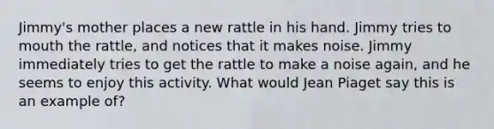 Jimmy's mother places a new rattle in his hand. Jimmy tries to mouth the rattle, and notices that it makes noise. Jimmy immediately tries to get the rattle to make a noise again, and he seems to enjoy this activity. What would Jean Piaget say this is an example of?