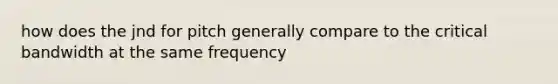 how does the jnd for pitch generally compare to the critical bandwidth at the same frequency