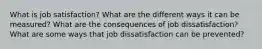 What is job satisfaction? What are the different ways it can be measured? What are the consequences of job dissatisfaction? What are some ways that job dissatisfaction can be prevented?