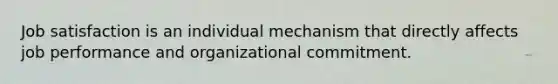 <a href='https://www.questionai.com/knowledge/keT3al2X9a-job-satisfaction' class='anchor-knowledge'>job satisfaction</a> is an individual mechanism that directly affects job performance and organizational commitment.