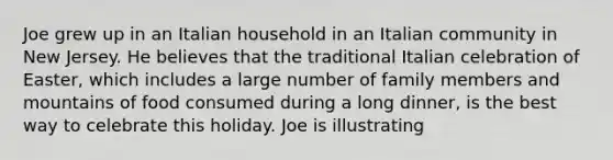 Joe grew up in an Italian household in an Italian community in New Jersey. He believes that the traditional Italian celebration of Easter, which includes a large number of family members and mountains of food consumed during a long dinner, is the best way to celebrate this holiday. Joe is illustrating