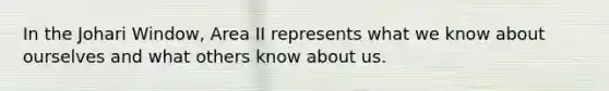 In the Johari Window, Area II represents what we know about ourselves and what others know about us.
