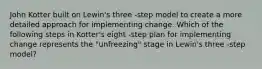 John Kotter built on Lewin's three -step model to create a more detailed approach for implementing change. Which of the following steps in Kotter's eight -step plan for implementing change represents the "unfreezing" stage in Lewin's three -step model?