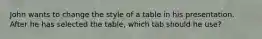 John wants to change the style of a table in his presentation. After he has selected the table, which tab should he use?