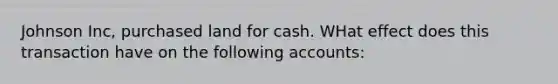 Johnson Inc, purchased land for cash. WHat effect does this transaction have on the following accounts: